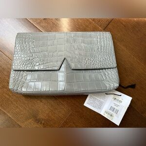 VINCE Croc-Embossed Grey Leather Clutch